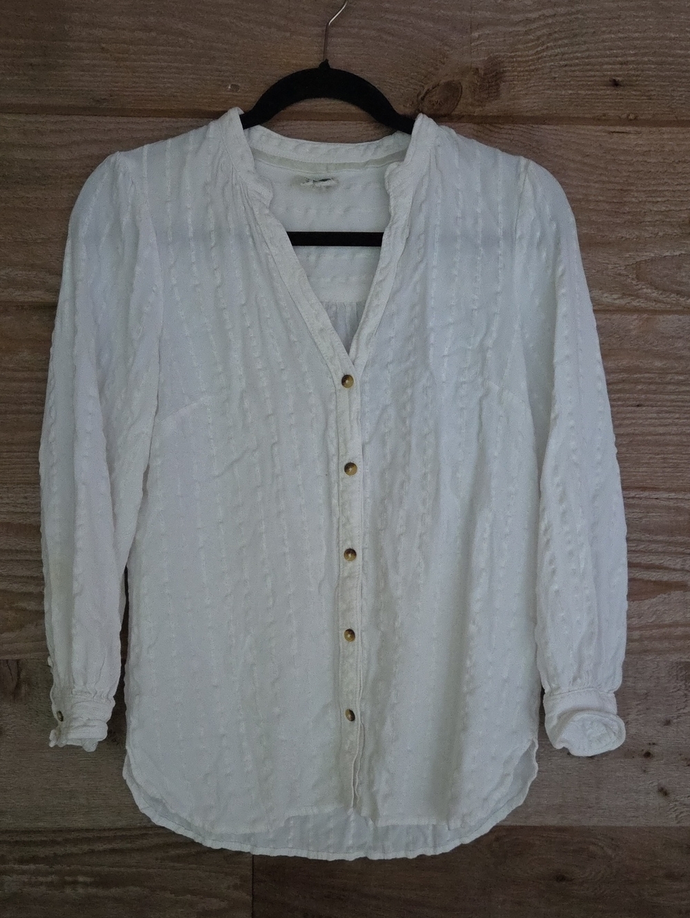 Anthropologie Cream Textured Button-Down Shirt